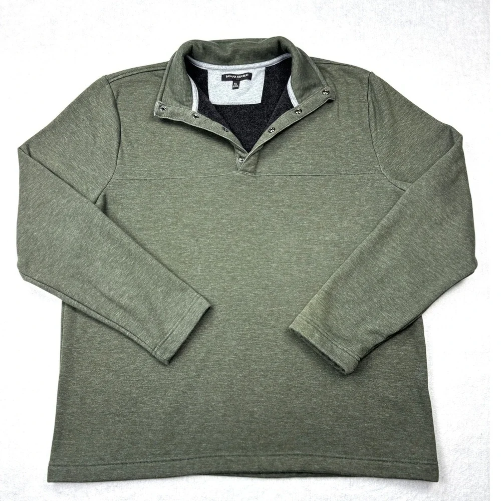 Banana Republic Mens XL Olive Green Snap Mock Neck Fleece Pullover‎ 514826-00
